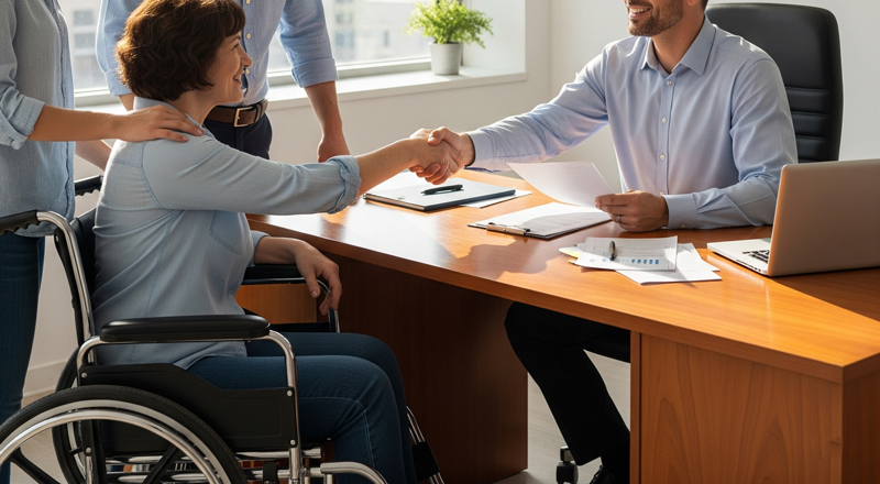 family-finalizing-structured-settlement-wheelchair-smiles